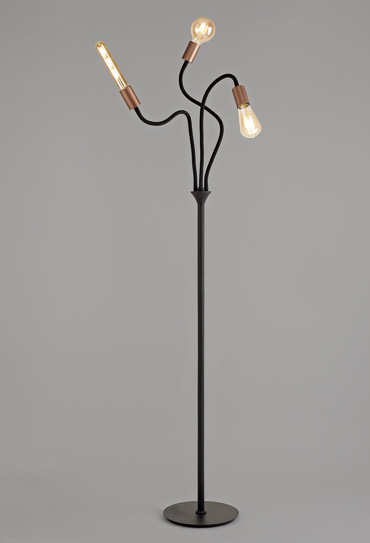 GIN9467 Ginan 163cm Flexible Floor Lamp 3 Light in a Satin Black/Brushed Copper Finish