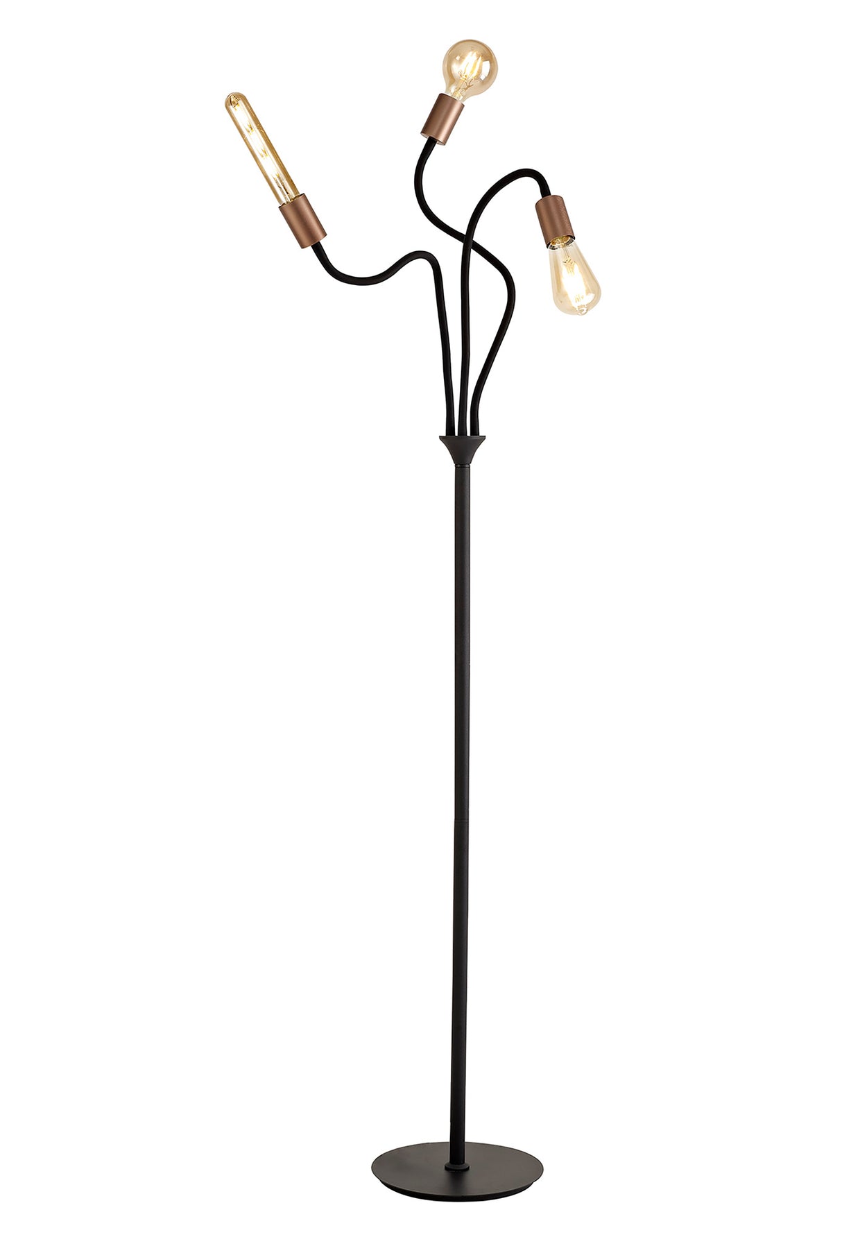 GIN9467 Ginan 163cm Flexible Floor Lamp 3 Light in a Satin Black/Brushed Copper Finish