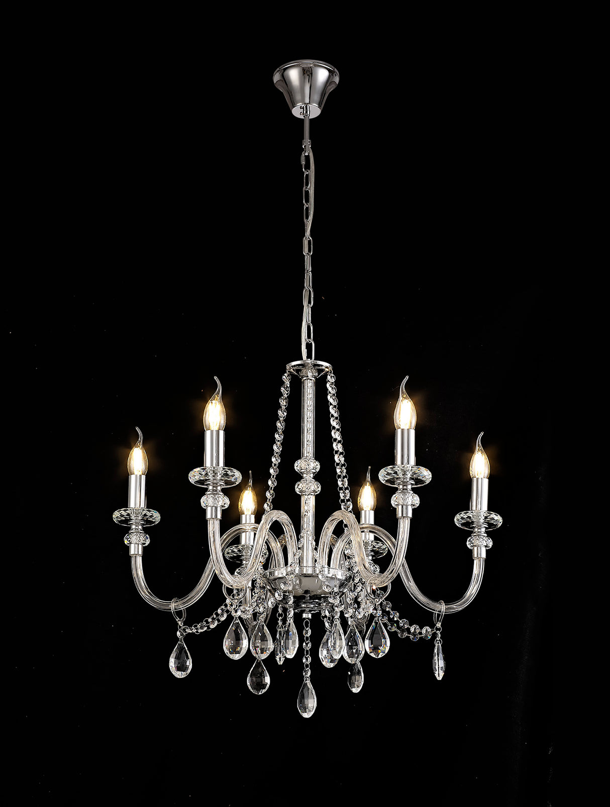 GLO0247 Gloas Pendant 6 Light (Requires Construction/Connection) in a Polished Chrome Finish and Clear Crystal