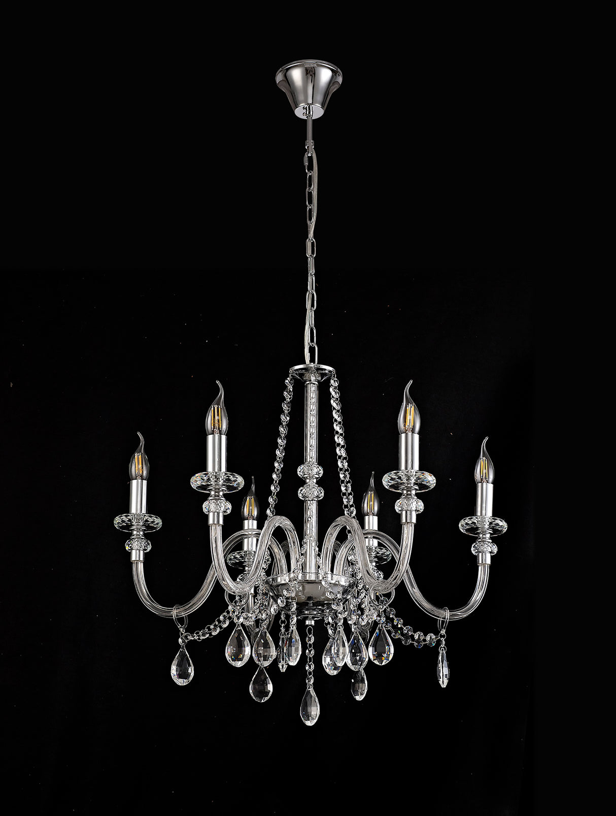 GLO0247 Gloas Pendant 6 Light (Requires Construction/Connection) in a Polished Chrome Finish and Clear Crystal