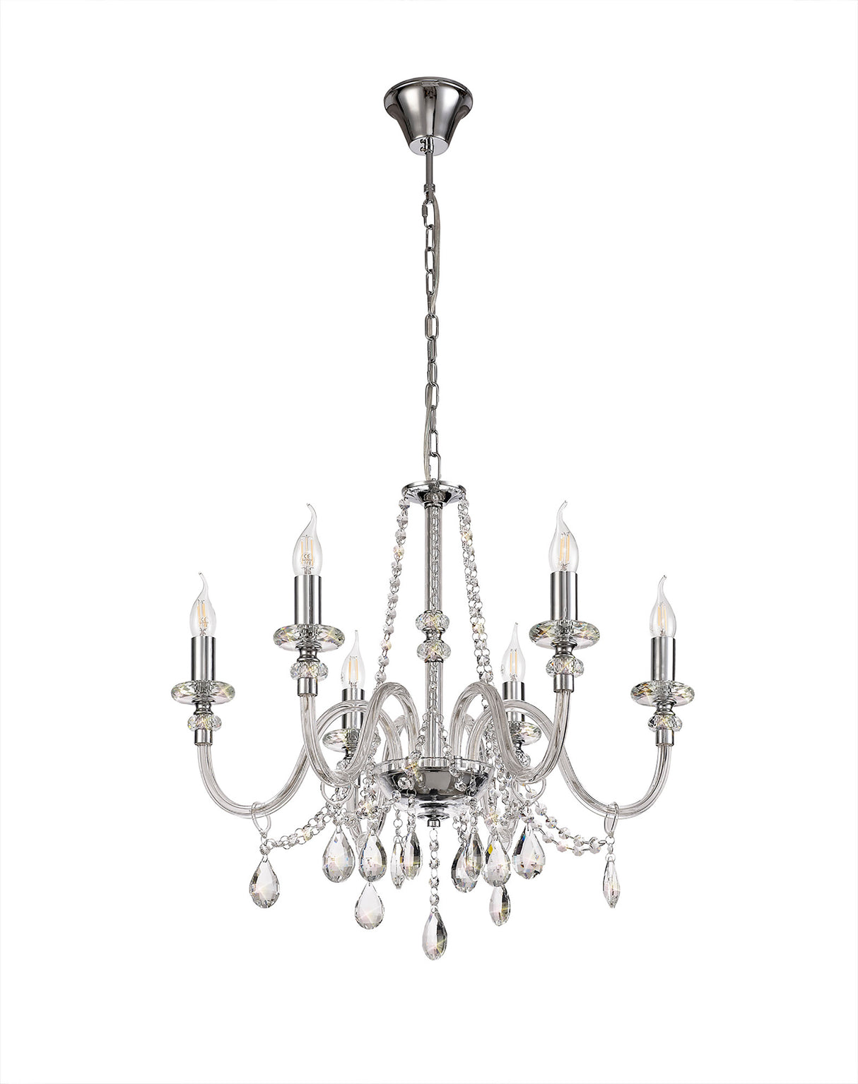 GLO0247 Gloas Pendant 6 Light (Requires Construction/Connection) in a Polished Chrome Finish and Clear Crystal