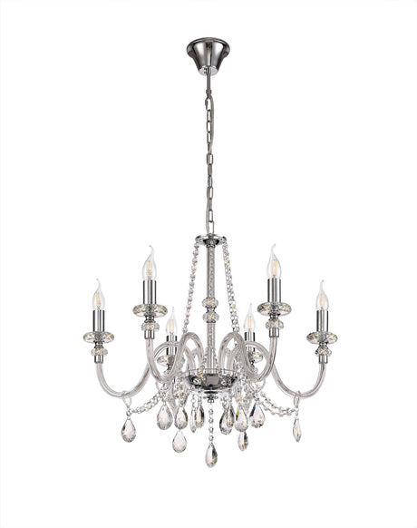 GLO0247 Gloas Pendant 6 Light (Requires Construction/Connection) in a Polished Chrome Finish and Clear Crystal