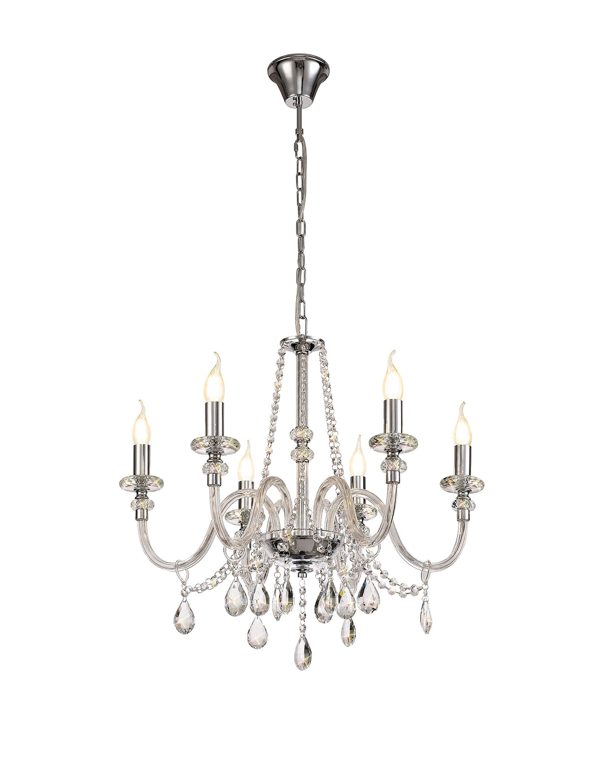 GLO0247 Gloas Pendant 6 Light (Requires Construction/Connection) in a Polished Chrome Finish and Clear Crystal