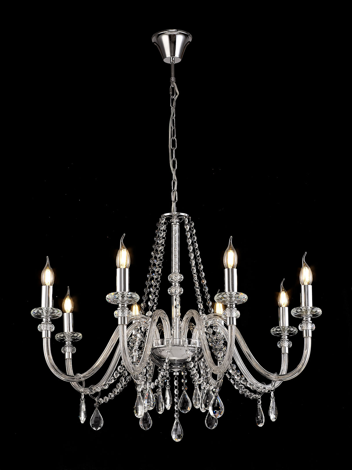 GLO1247 Gloas Pendant 8 Light (Requires Construction/Connection) in a Polished Chrome Finish and Clear Crystal