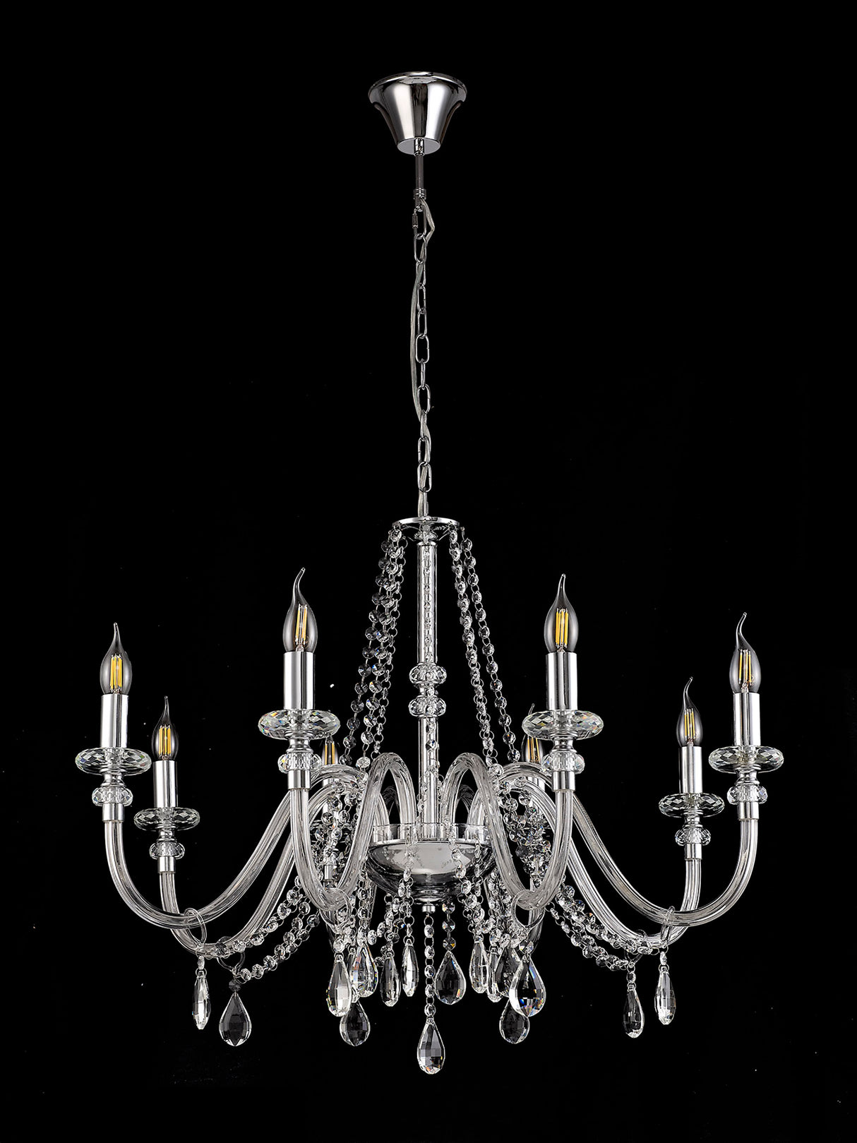 GLO1247 Gloas Pendant 8 Light (Requires Construction/Connection) in a Polished Chrome Finish and Clear Crystal