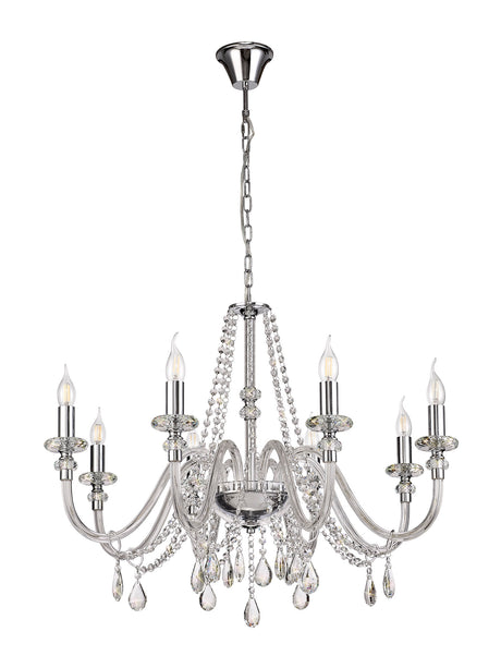 GLO1247 Gloas Pendant 8 Light (Requires Construction/Connection) in a Polished Chrome Finish and Clear Crystal