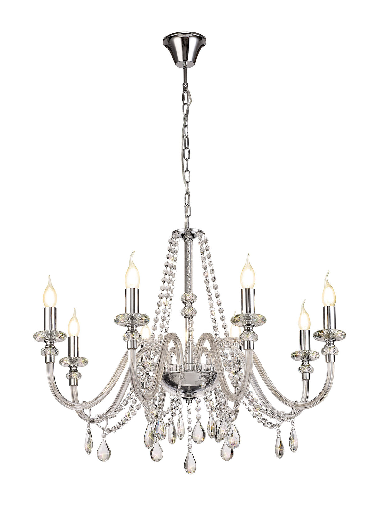 GLO1247 Gloas Pendant 8 Light (Requires Construction/Connection) in a Polished Chrome Finish and Clear Crystal