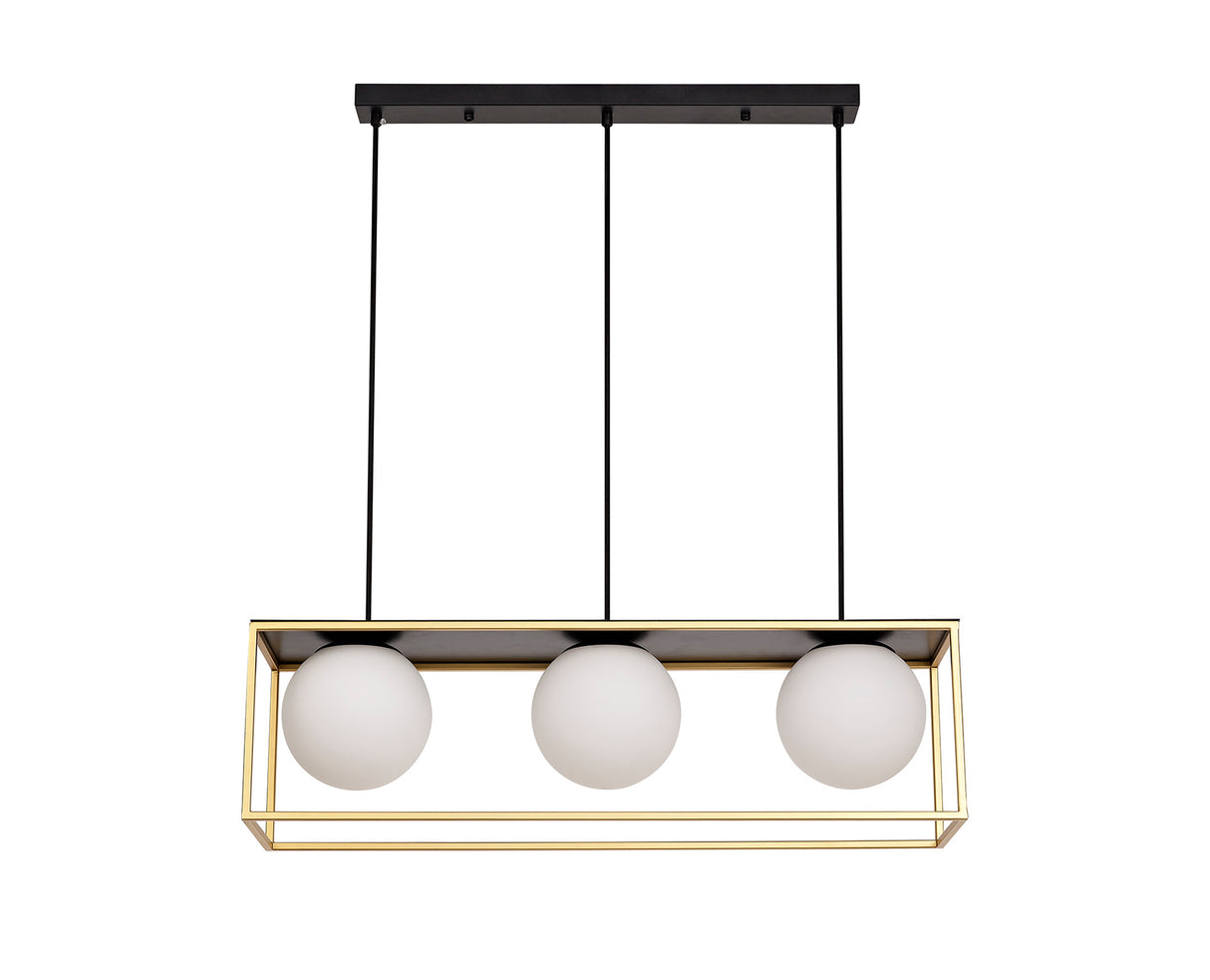 HAM4657 Hamel Linear Pendant 3 Light in a Matt Black/Gold/Frosted Finish