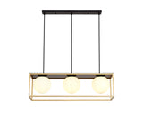 HAM4657 Hamel Linear Pendant 3 Light in a Matt Black/Gold/Frosted Finish