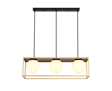 HAM4657 Hamel Linear Pendant 3 Light in a Matt Black/Gold/Frosted Finish