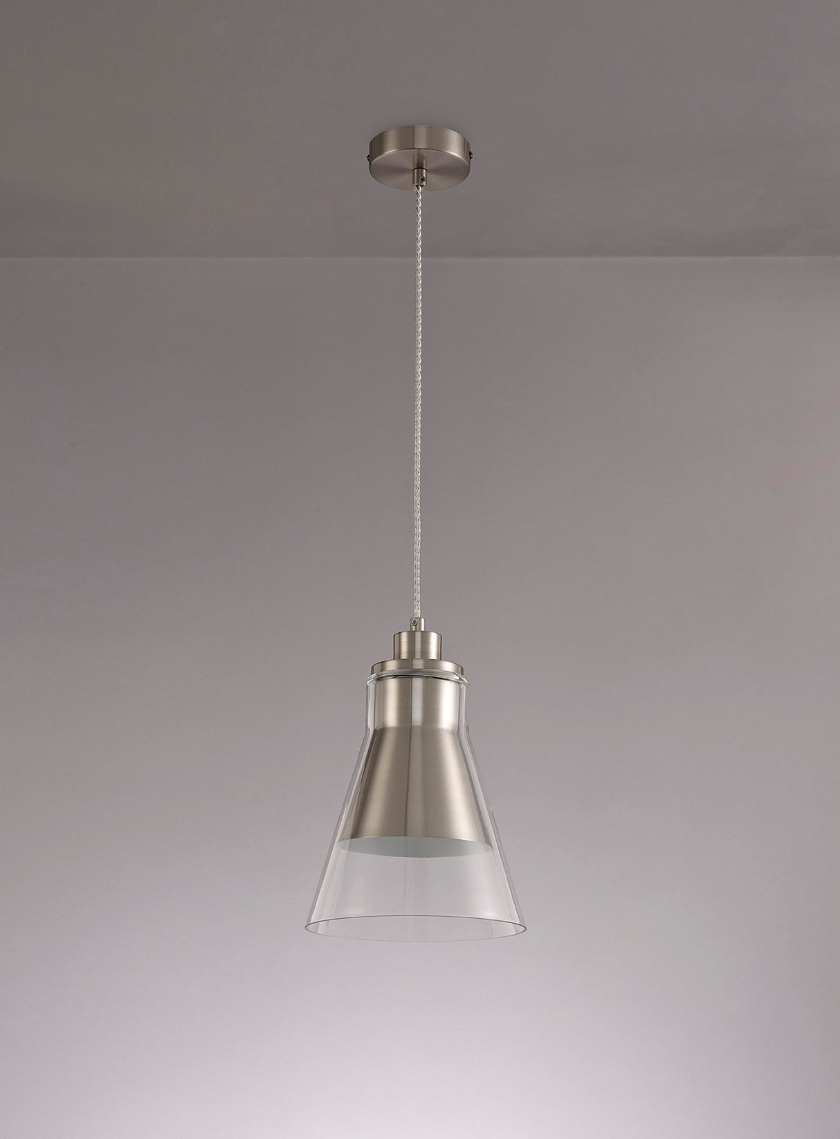 HEL2777 Helvestios Pendant 1 Light in a Satin Nickel/Clear Finish