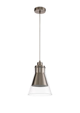 HEL2777 Helvestios Pendant 1 Light in a Satin Nickel/Clear Finish