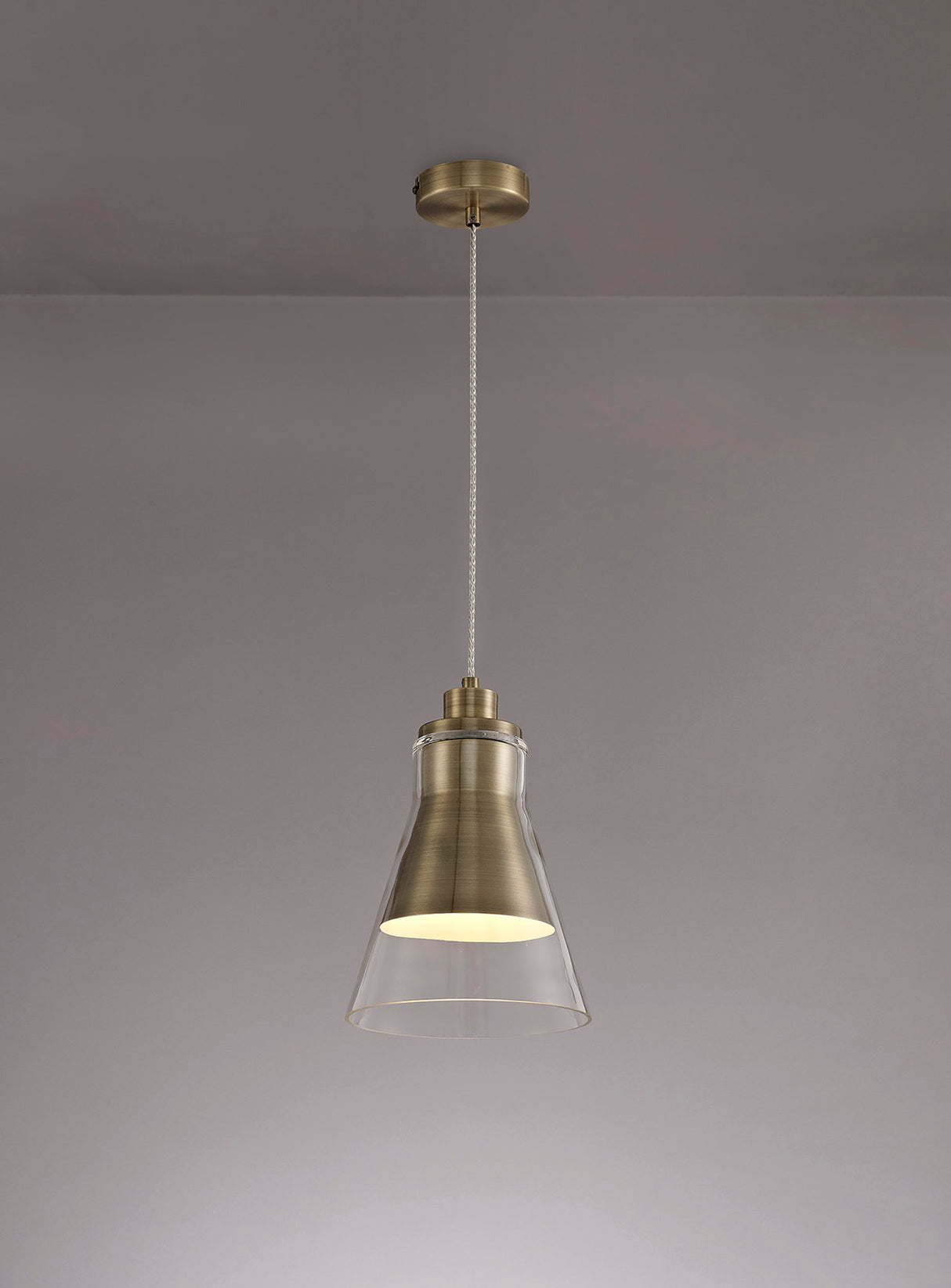 HEL3777 Helvestios Pendant 1 Light in a Antique Brass/Clear Finish