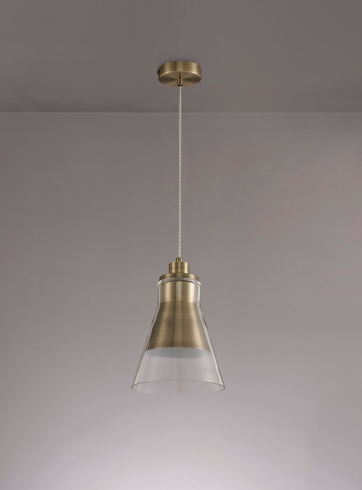 HEL3777 Helvestios Pendant 1 Light in a Antique Brass/Clear Finish