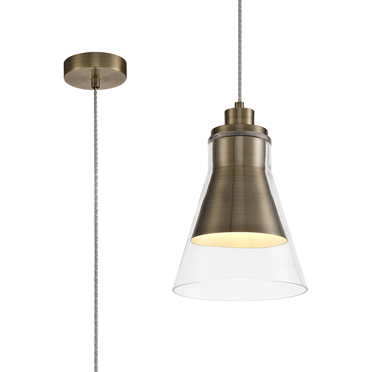 HEL3777 Helvestios Pendant 1 Light in a Antique Brass/Clear Finish