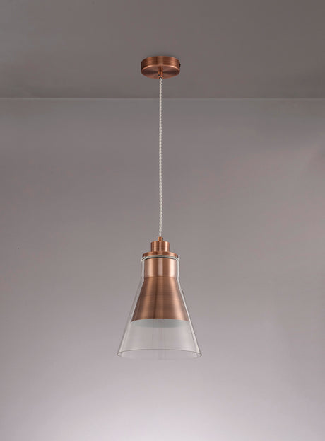 HEL4777 Helvestios Pendant 1 Light in a Antique Copper/Clear Finish