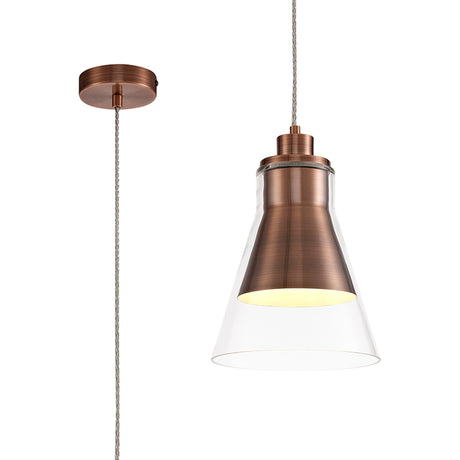 HEL4777 Helvestios Pendant 1 Light in a Antique Copper/Clear Finish