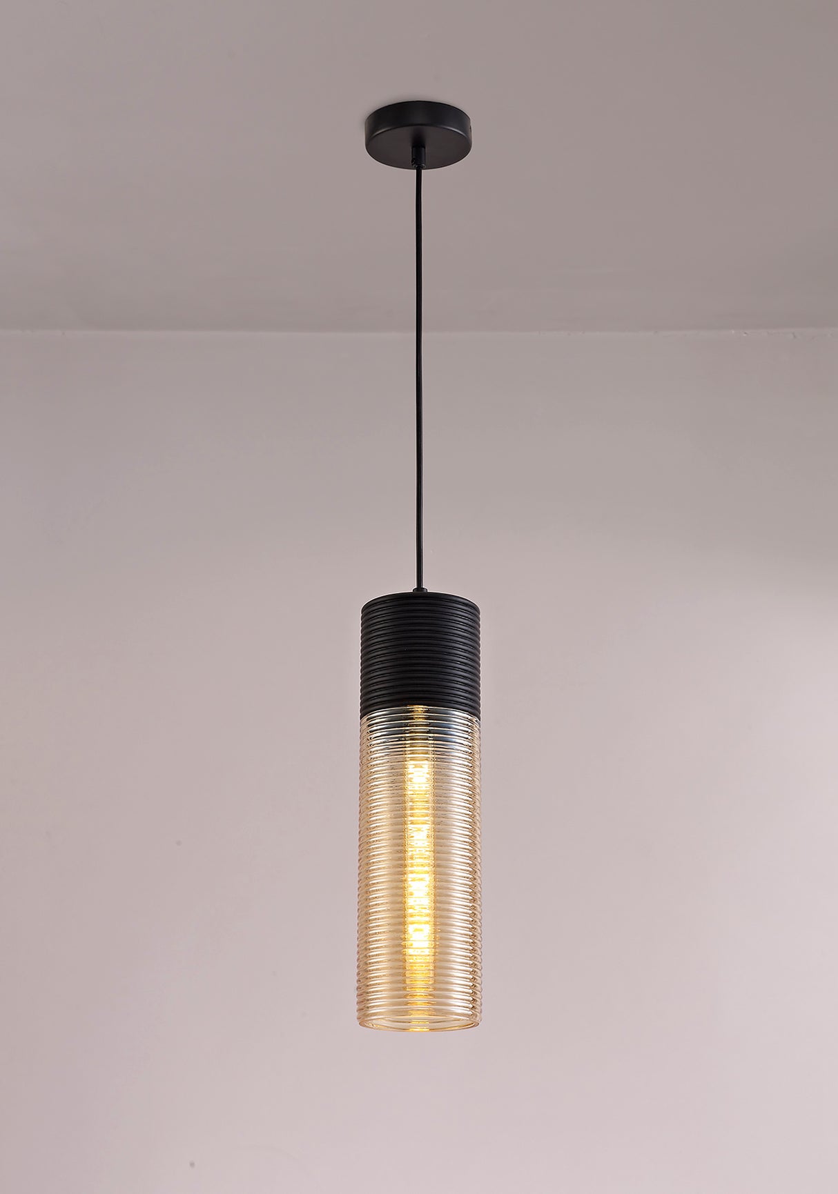 HOR4047 Horna Tube Pendant 1 Light in a Black/Amber Finish