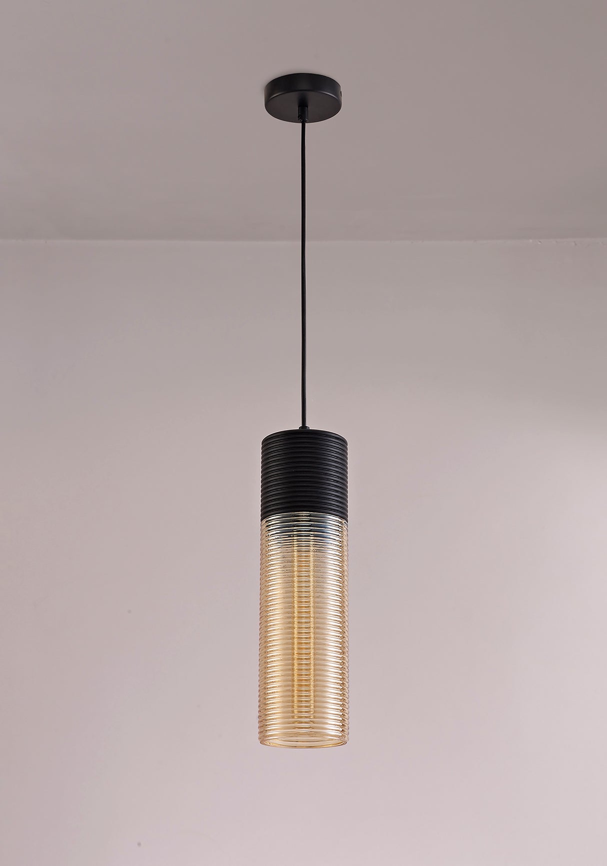 HOR4047 Horna Tube Pendant 1 Light in a Black/Amber Finish