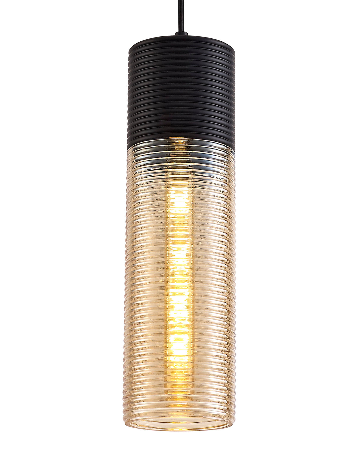 HOR4047 Horna Tube Pendant 1 Light in a Black/Amber Finish