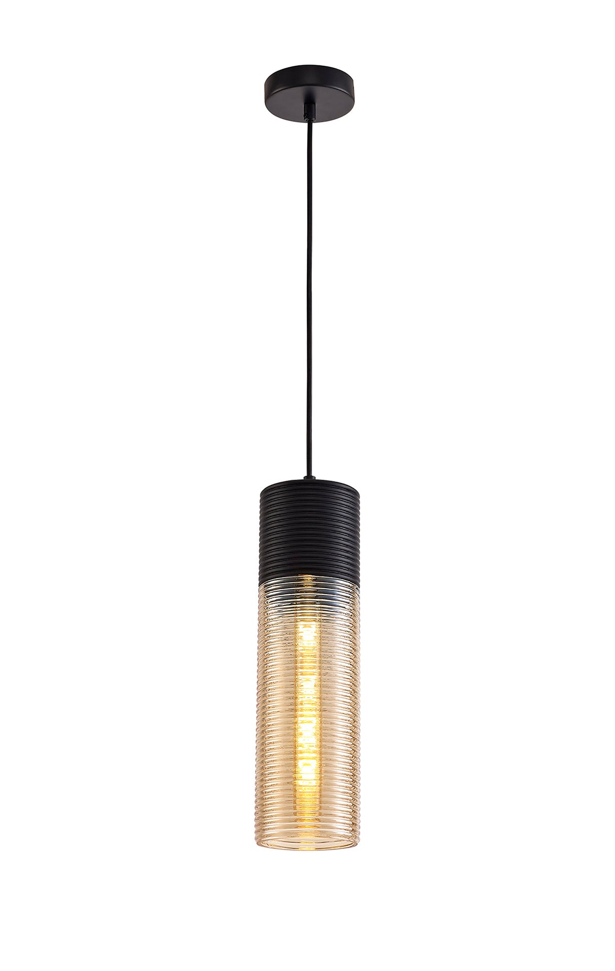 HOR4047 Horna Tube Pendant 1 Light in a Black/Amber Finish