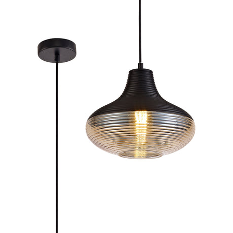 HOR5047 Horna Vase Pendant 1 Light in a Black/Amber Finish