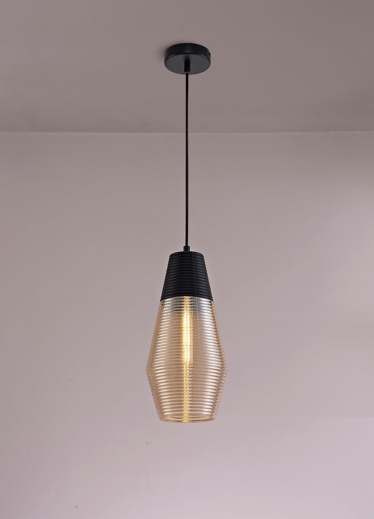 HOR6047 Horna Cone Pendant 1 Light in a Black/Amber Finish