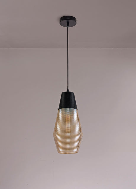 HOR6047 Horna Cone Pendant 1 Light in a Black/Amber Finish