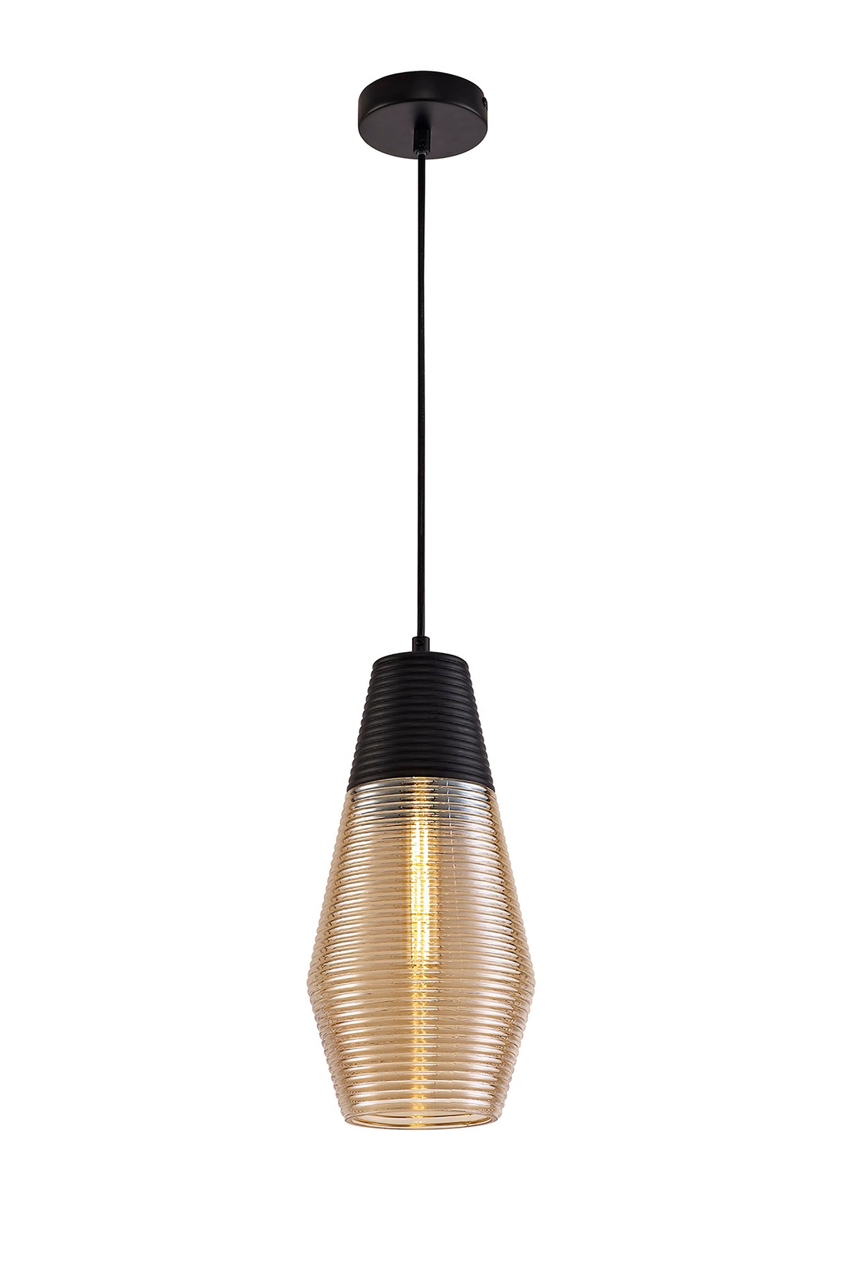 HOR6047 Horna Cone Pendant 1 Light in a Black/Amber Finish