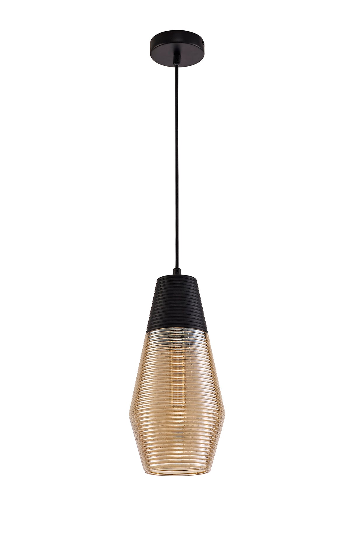 HOR6047 Horna Cone Pendant 1 Light in a Black/Amber Finish