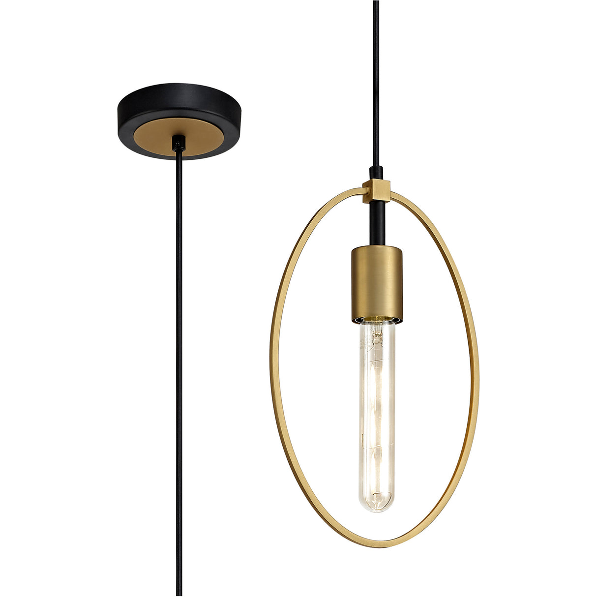 HUN0147 Hunor Small Pendant 1 Light in a Sand Gold/Matt Black Finish