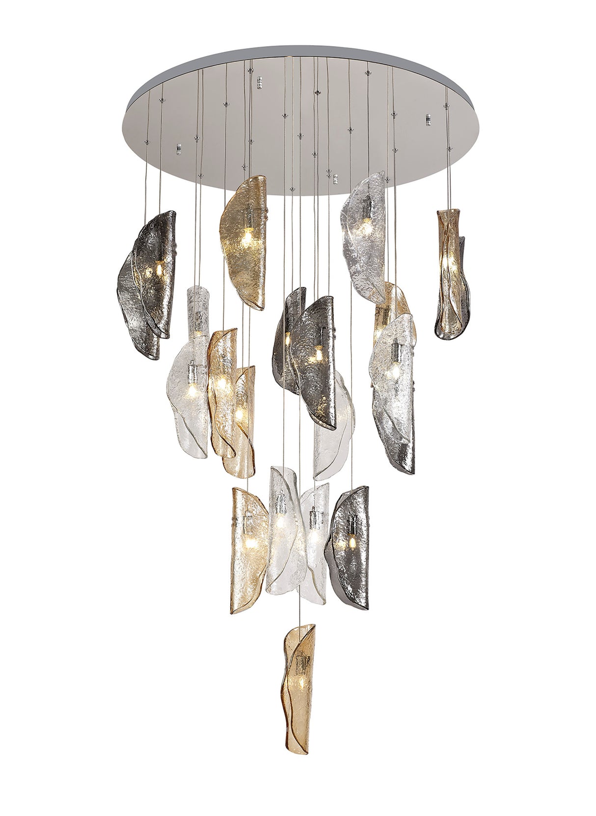 WAS0687 Wassat Pendant 21 Light (28.1kg) in a Chrome/Amber/Clear/Smoked Finish