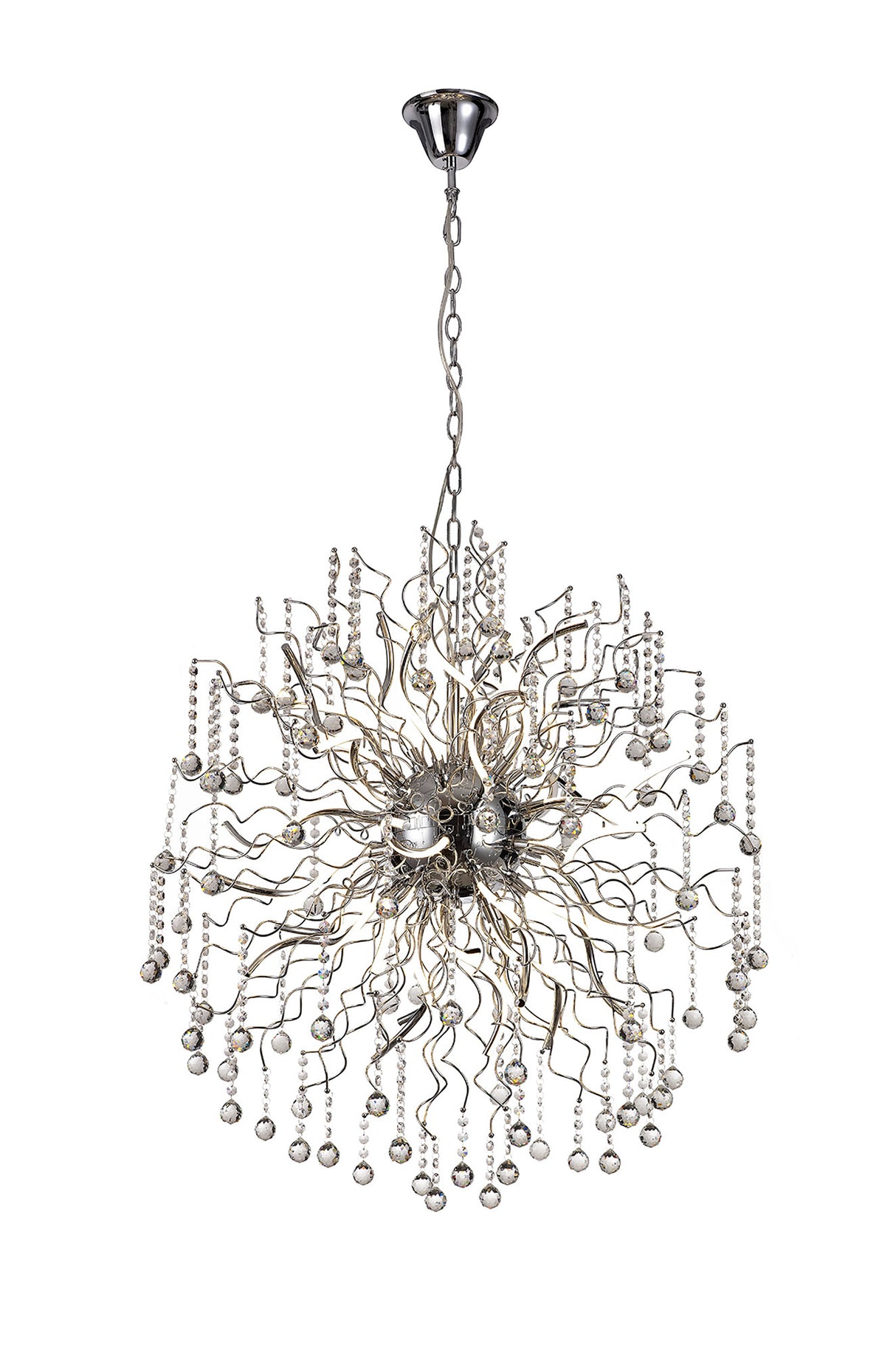 JAB9218 Jaba Dimmable Pendant 30 Light 72W LED in a Polished Chrome Finish and Clear Crystal