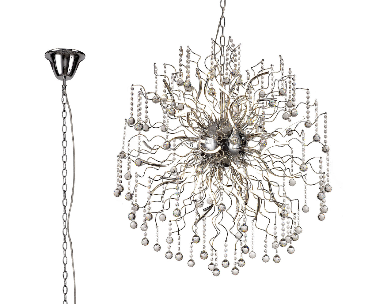 JAB9218 Jaba Dimmable Pendant 30 Light 72W LED in a Polished Chrome Finish and Clear Crystal