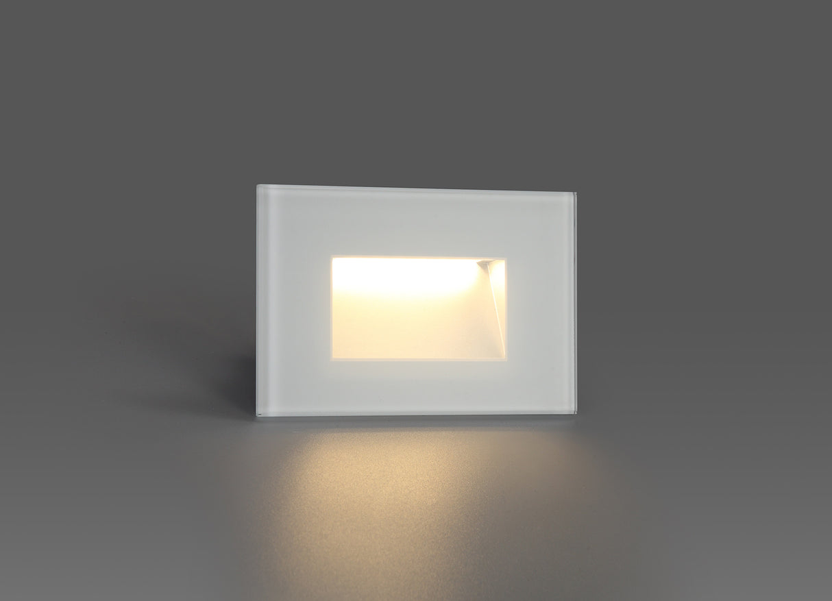 KAV9287 Kaveh Rectangle Recessed Glass Wall Lamp 3.3W LED IP65 Outdoor in a White Finish