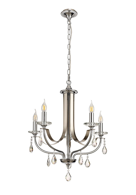 KOE6247 Koeia 5 Light Pendant in a Chrome/Satin Nickel Finish and Clear Crystal