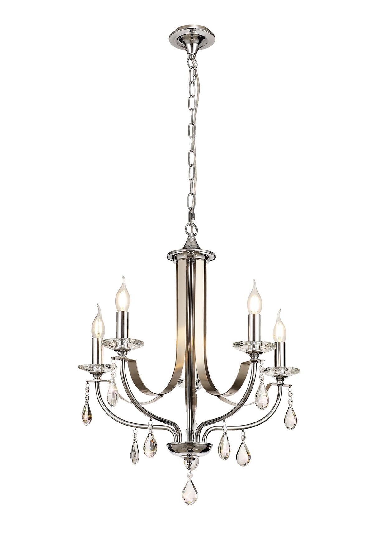 KOE6247 Koeia 5 Light Pendant in a Chrome/Satin Nickel Finish and Clear Crystal