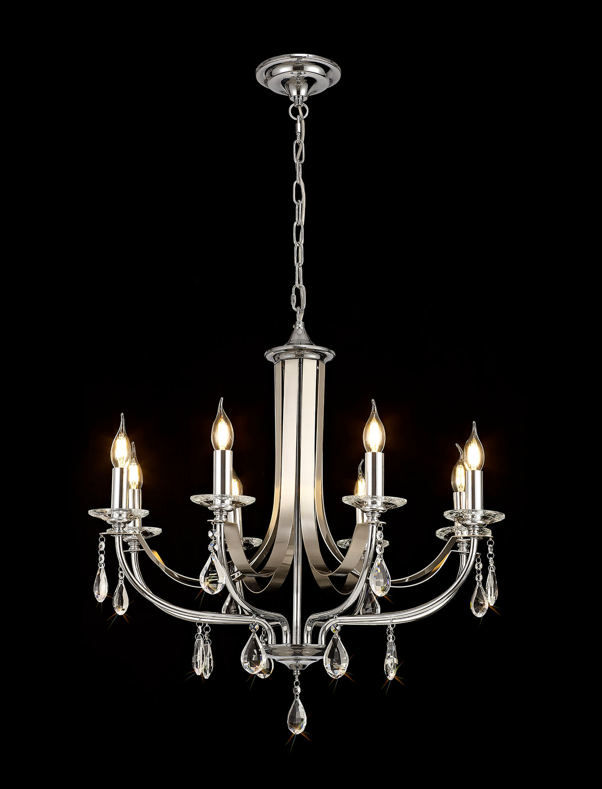 KOE7247 Koeia 8 Light Pendant in a Chrome/Satin Nickel Finish and Clear Crystal