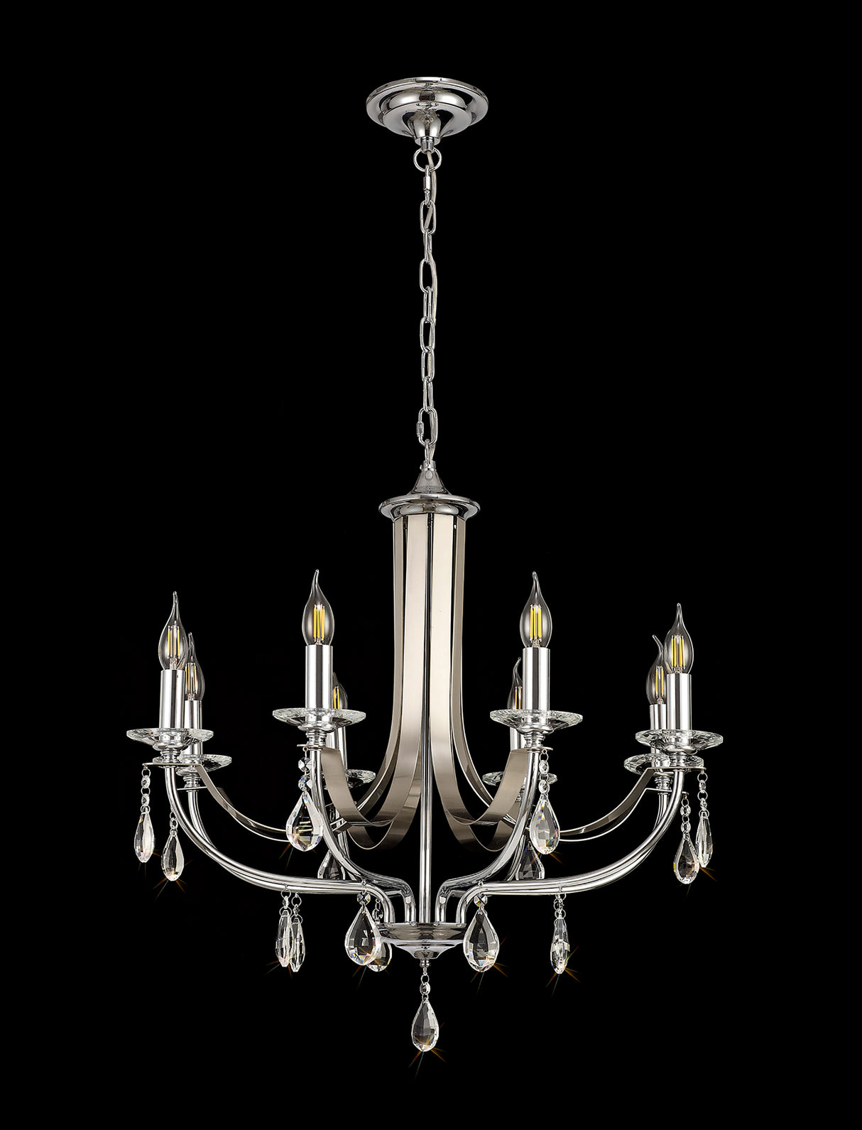 KOE7247 Koeia 8 Light Pendant in a Chrome/Satin Nickel Finish and Clear Crystal