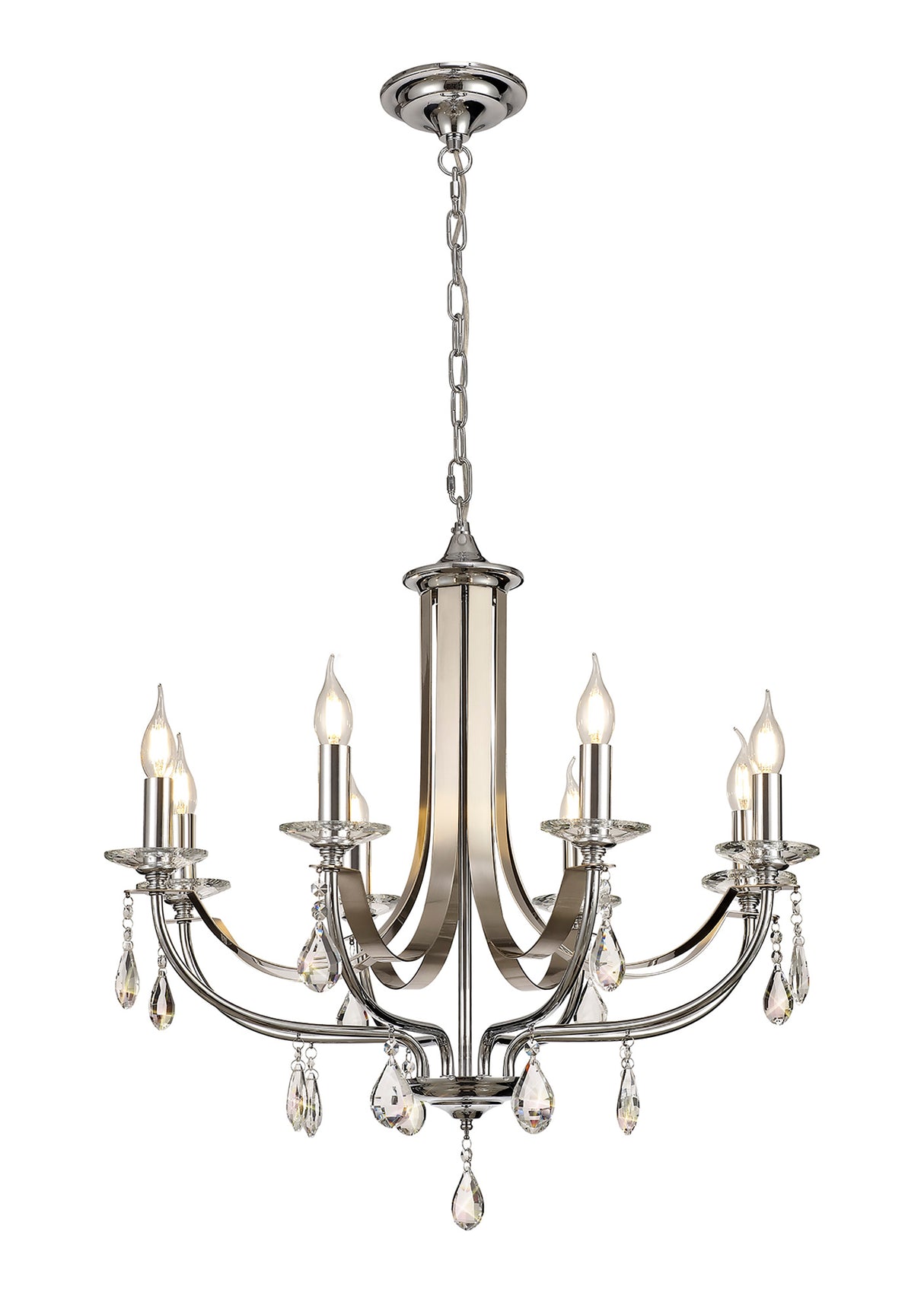 KOE7247 Koeia 8 Light Pendant in a Chrome/Satin Nickel Finish and Clear Crystal