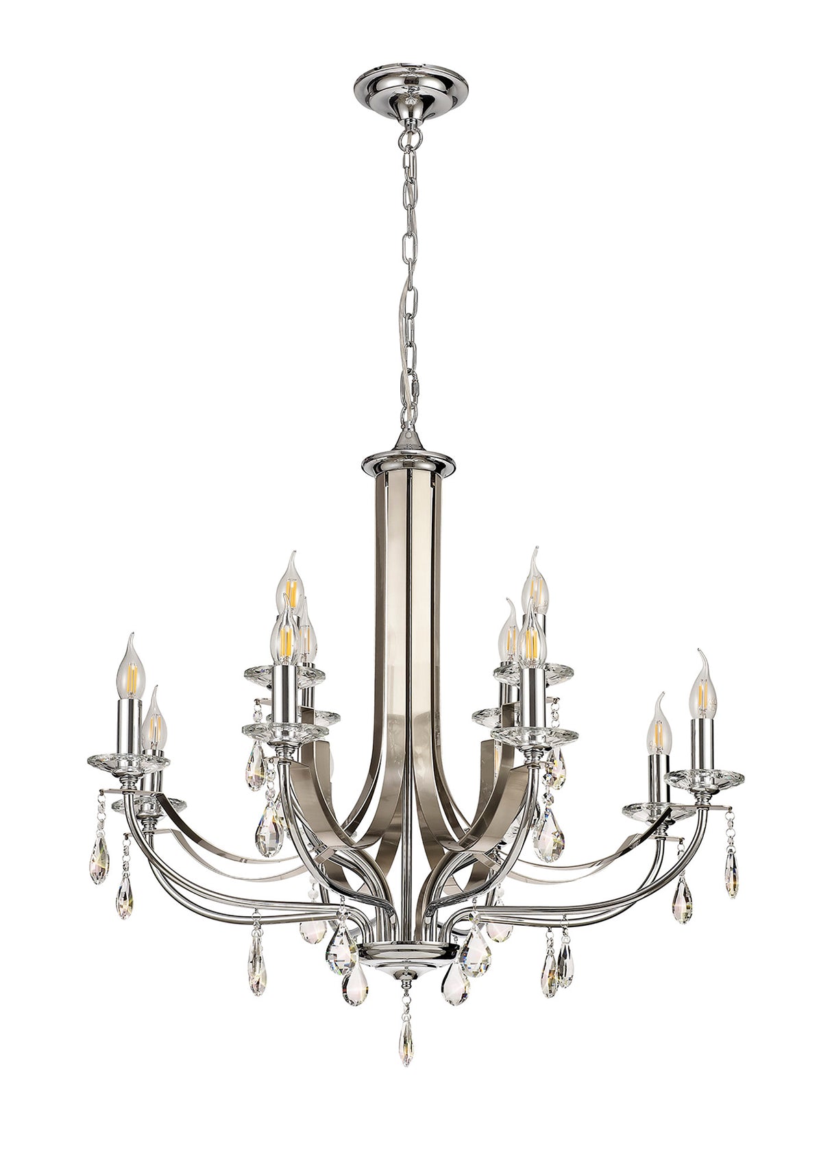 KOE8247 Koeia 12 Light (8+4) Pendant in a Chrome/Satin Nickel Finish and Clear Crystal