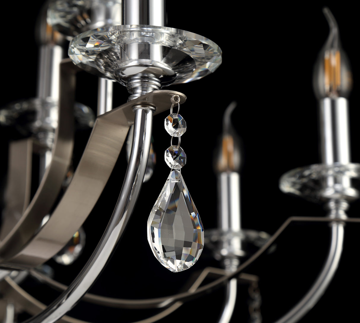 KOE8247 Koeia 12 Light (8+4) Pendant in a Chrome/Satin Nickel Finish and Clear Crystal