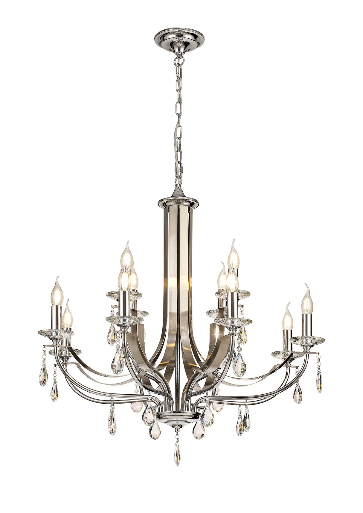 KOE8247 Koeia 12 Light (8+4) Pendant in a Chrome/Satin Nickel Finish and Clear Crystal