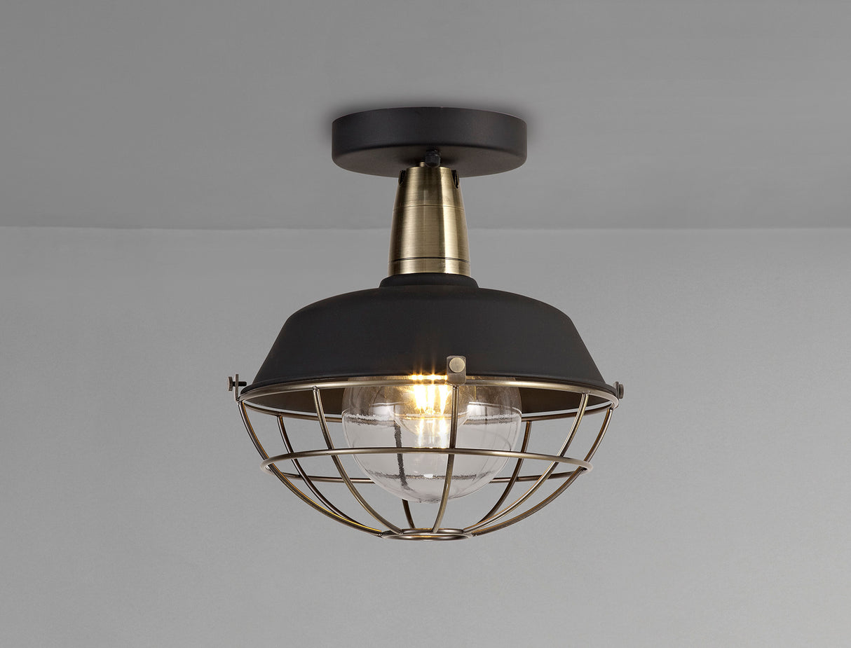 KRA8487 Kraz Semi-Flush Ceiling 1 Light IP65 Outdoor in a Matt Black/Antique Brass/Clear Finish