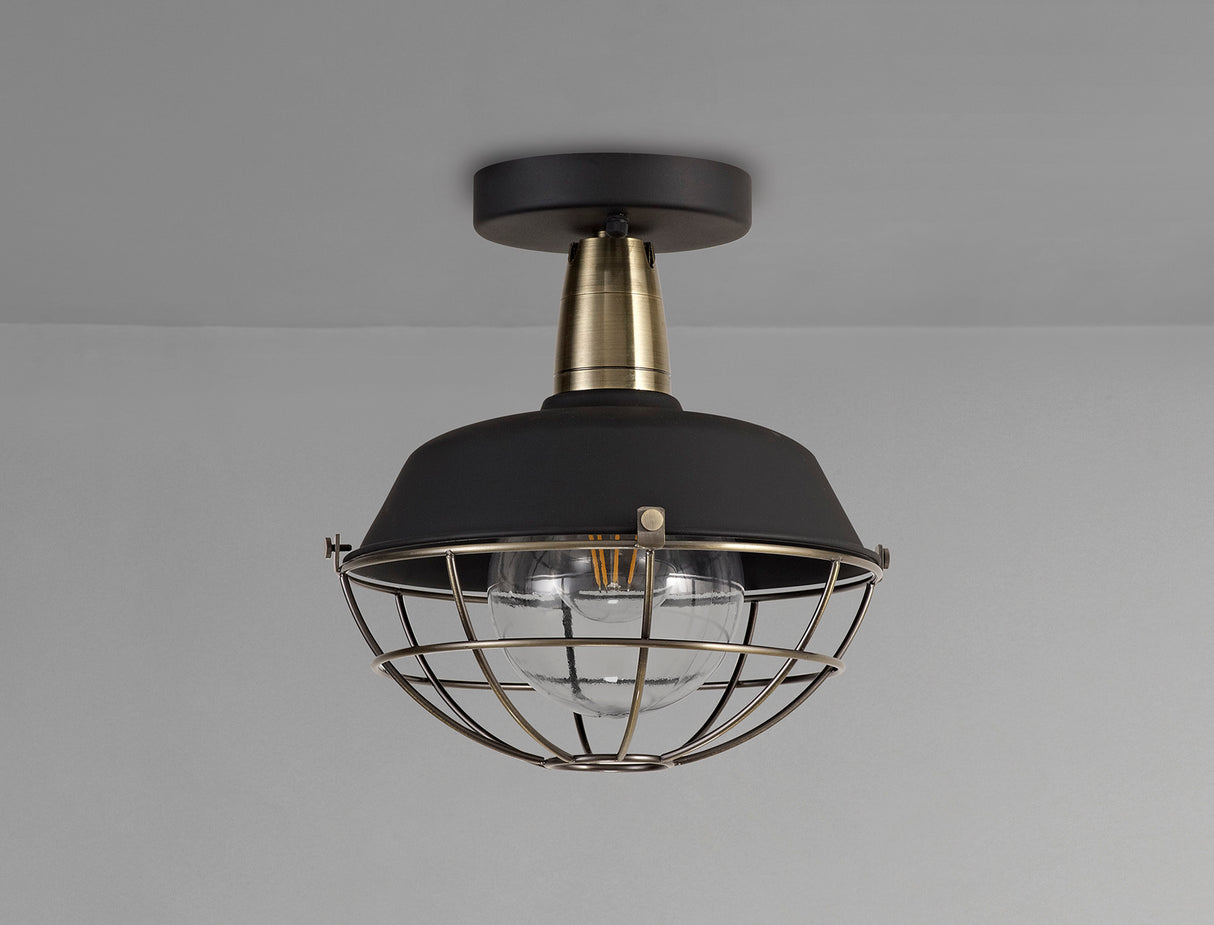 KRA8487 Kraz Semi-Flush Ceiling 1 Light IP65 Outdoor in a Matt Black/Antique Brass/Clear Finish