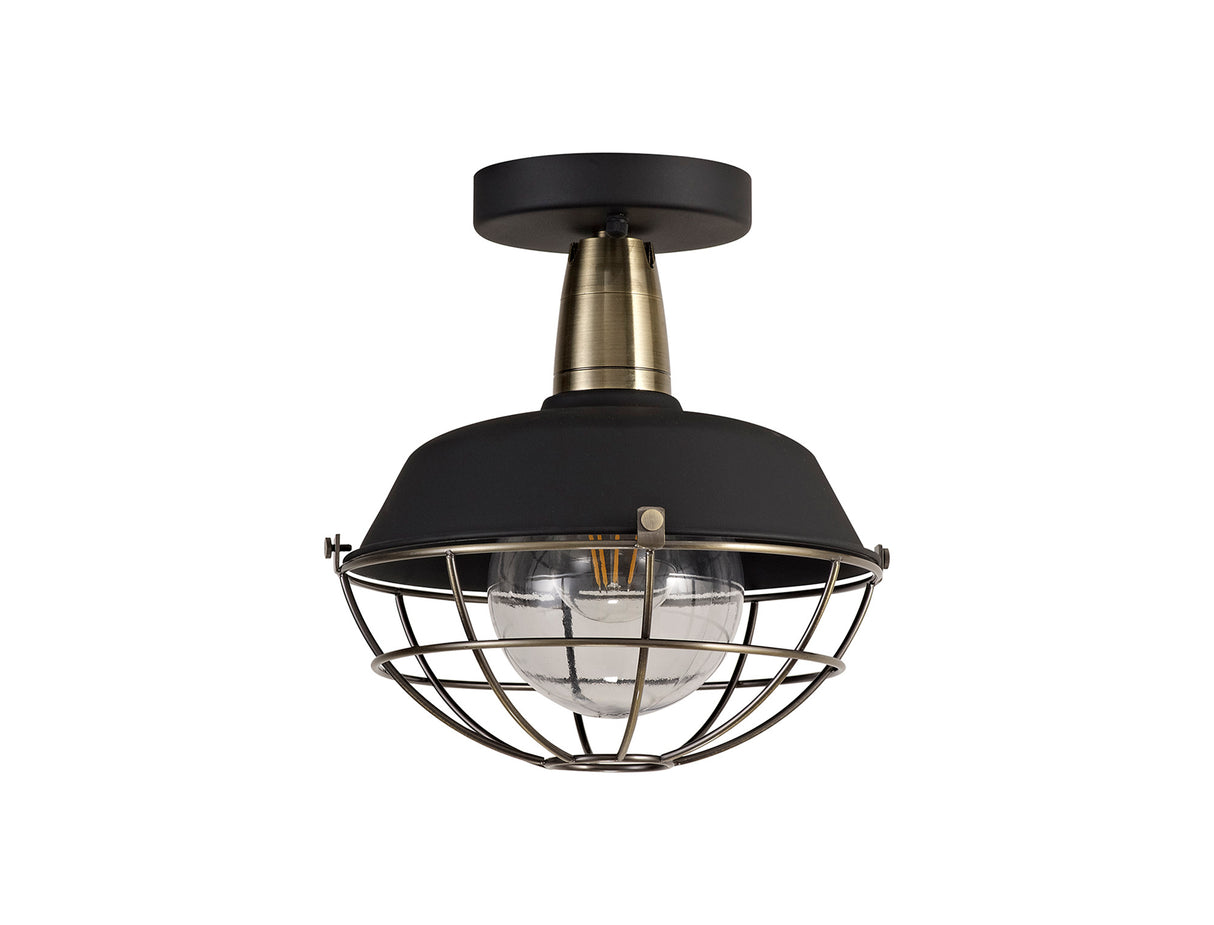 KRA8487 Kraz Semi-Flush Ceiling 1 Light IP65 Outdoor in a Matt Black/Antique Brass/Clear Finish