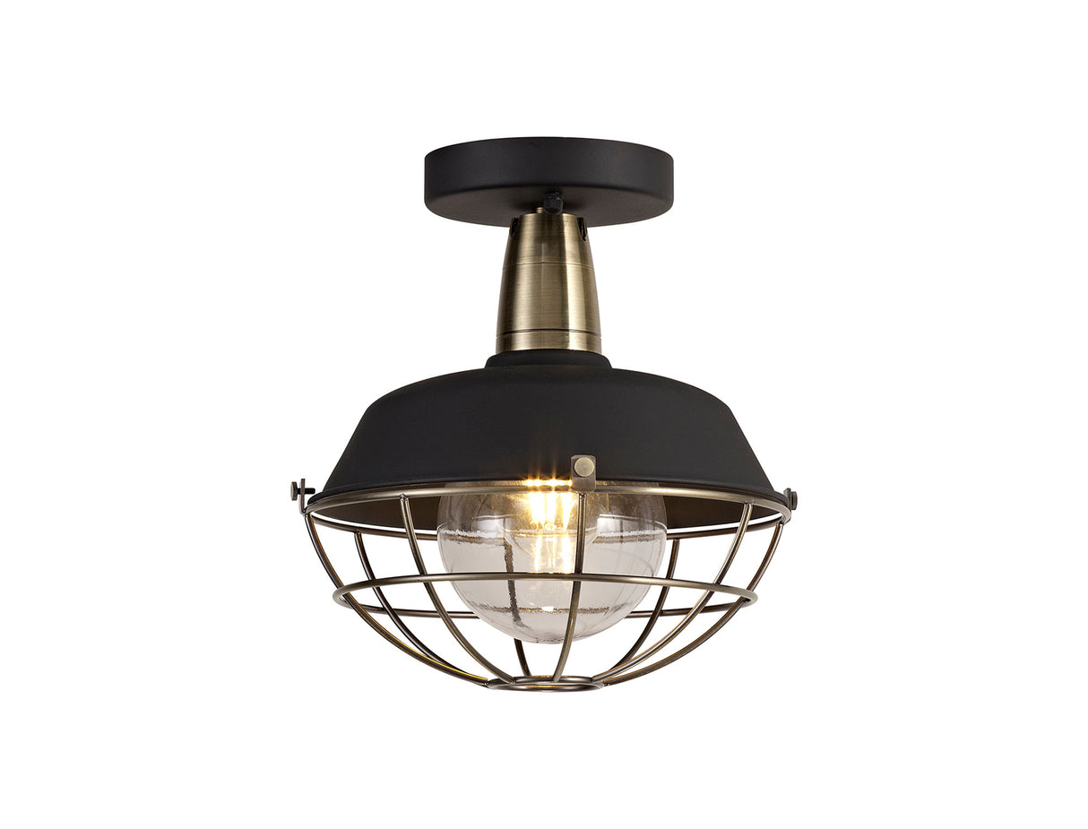 KRA8487 Kraz Semi-Flush Ceiling 1 Light IP65 Outdoor in a Matt Black/Antique Brass/Clear Finish