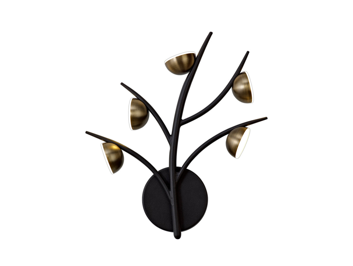 KUM2817 Kuma 5 Light Wall Lamp 15W LED in a Black/Antique Brass/Frosted Finish