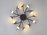 KUM7717 Kuma 12 Light Semi Ceiling 36W LED in a Black/Antique Brass/Frosted Finish