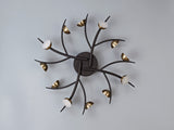 KUM7717 Kuma 12 Light Semi Ceiling 36W LED in a Black/Antique Brass/Frosted Finish